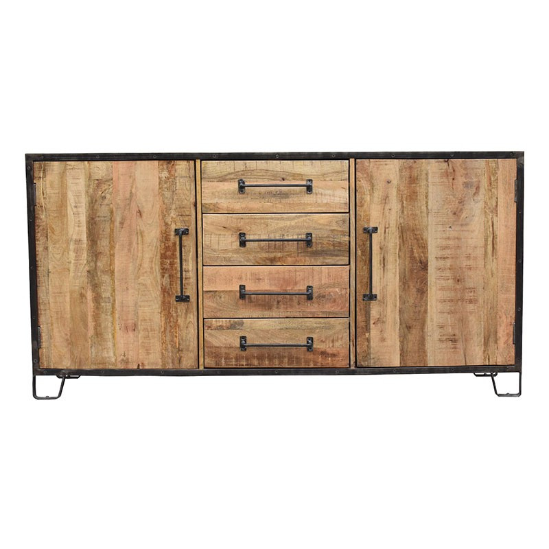 Buffet 2 Portes 3 Tiroirs Brooklyn - Chêne Nodi & Gris Anthracite - 154x74x41 Cm - Pour Salon Ou Bureau