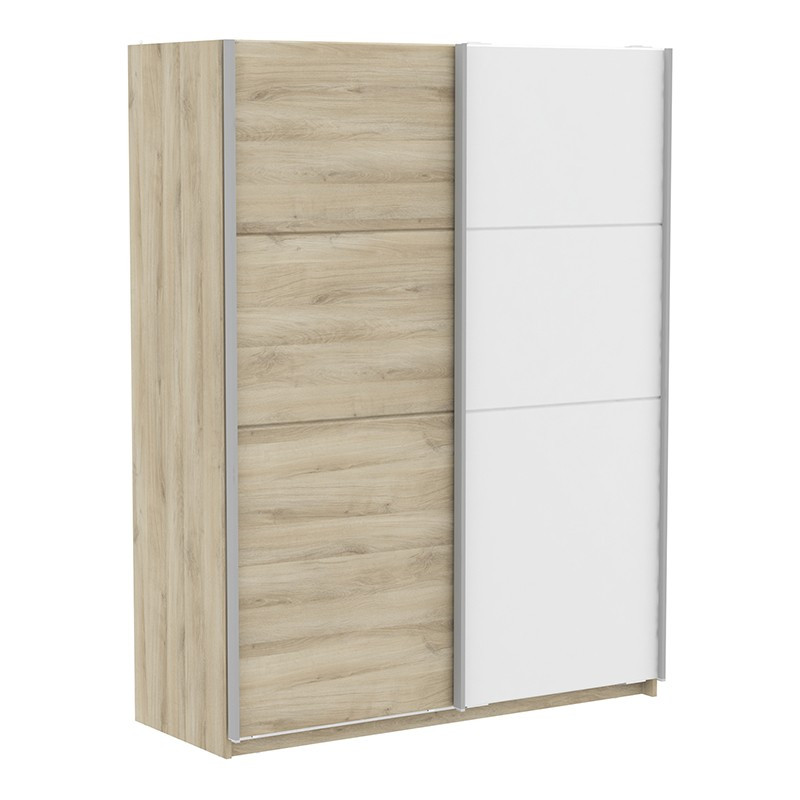 Armoire 2 portes coulissantes naturel et blanc Fast2