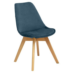Chaise pieds bois velours bleu canard uni Baya Atmosphera - Le Dépôt Bailleul