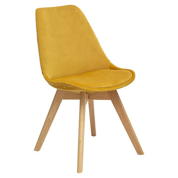 Chaise pieds bois velours jaune ocre uni Baya Atmosphera - Le Dépôt Bailleul