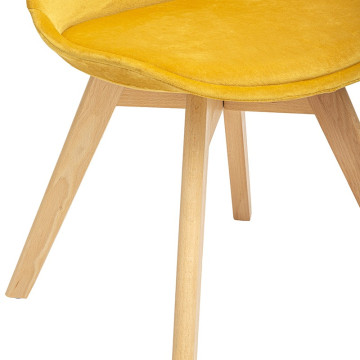 Chaise pieds bois velours jaune ocre uni Baya Atmosphera - Le Dépôt Bailleul
