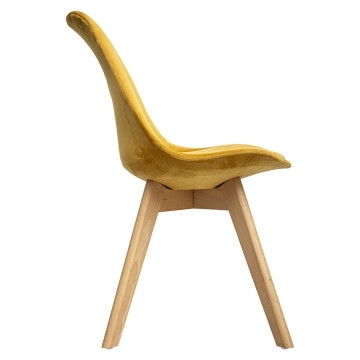 Chaise pieds bois velours jaune ocre uni Baya Atmosphera - Le Dépôt Bailleul