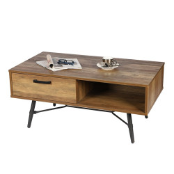 Table basse 1 tiroir pieds métal Hampton - Le Dépôt Bailleul