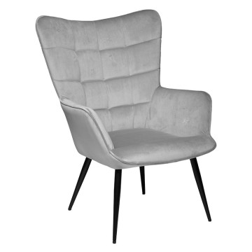 Fauteuil et tabouret velours Ermine gris Atmosphera - Le Dépôt Bailleul