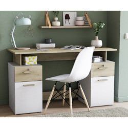 Bureau 2 caissons blanc/naturel Platon - Le Dépôt Bailleul