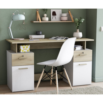 Bureau 2 caissons blanc/naturel Platon - Le Dépôt Bailleul