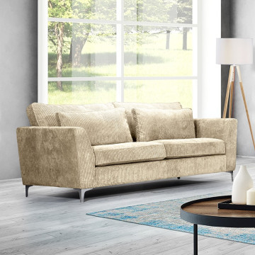 Canapé 3 places Isla velours côtelé beige - Le dépôt Bailleul