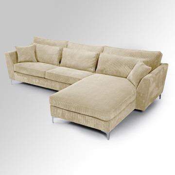 Canapé angle droit velours côtelé beige Isla - Le Dépôt Bailleul