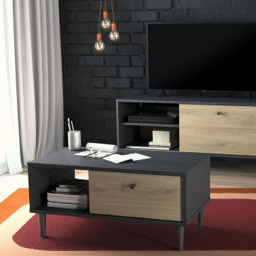 Table basse 1 tiroir Arty naturel et noir - Le Dépôt Bailleul
