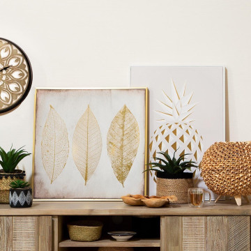 Toile imprimée Feuilles Dorées encadrée Atmosphera - Le Dépôt Bailleul