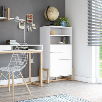 Buffet haut 2 tiroirs 1 porte Oslo blanc - Le Dépôt Bailleul