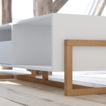 Table basse 1 tiroir 2 niches Oslo blanc - Le Dépôt Bailleul