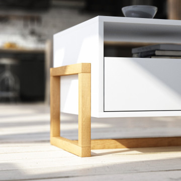 Table basse 1 tiroir 2 niches Oslo blanc - Le Dépôt Bailleul