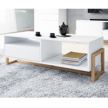 Table basse 1 tiroir 2 niches Oslo blanc - Le Dépôt Bailleul