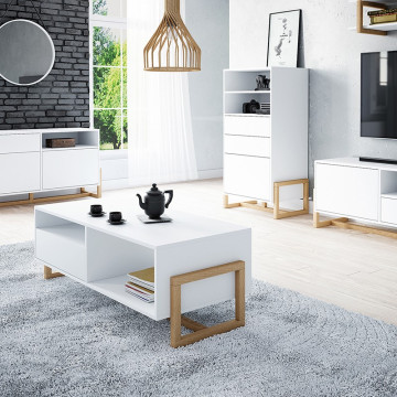 Table basse 1 tiroir 2 niches Oslo blanc - Le Dépôt Bailleul