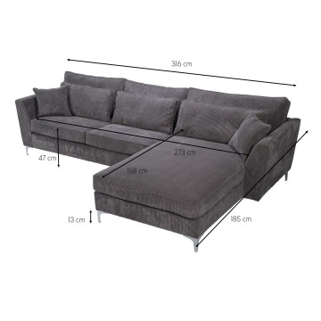 Canapé d'angle droit ISLA  de coloris gris - Le Dépôt Bailleul.