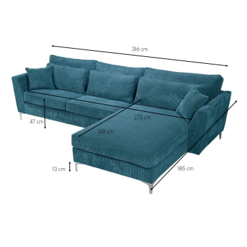Canapé d'angle droit ISLA  de coloris bleu - Le Dépôt Bailleul.