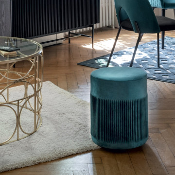 Pouf en velours Nofy bleu canard rond Atmosphera - Le Dépôt Bailleul
