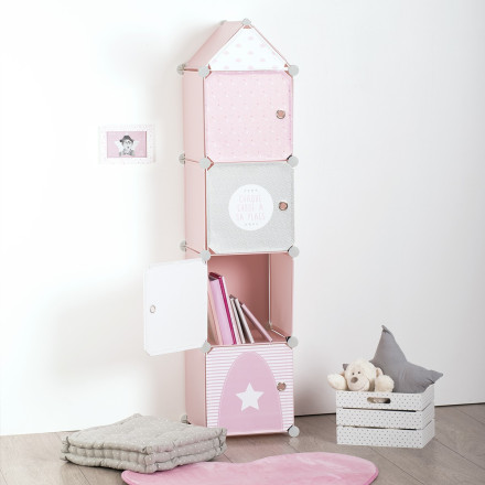 Boîte de rangement en tissu rose poudré pour étagère Milo