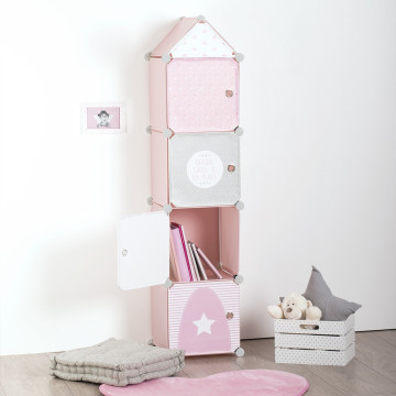 Colonne de rangement en tissu rose pour enfant - Le Dépôt Bailleul