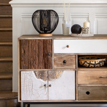 Lampe en métal noir et base bois Atmosphéra - Le Dépôt Bailleul