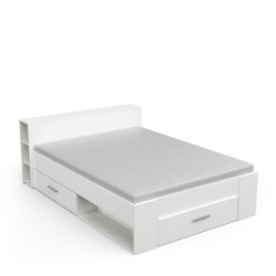 Lit 2 places, commode et chevets intégrés, blanc perle ou chêne, Pocket