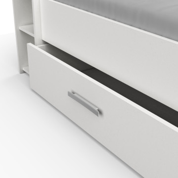 Lit 2 places, commode et chevets intégrés, blanc perle ou chêne, Pocket