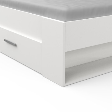 Lit 2 places, commode et chevets intégrés, blanc perle ou chêne, Pocket