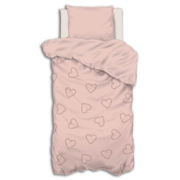Parure de lit 140 x 200 cm Cœur rose Atmosphera - Le Dépôt Bailleul