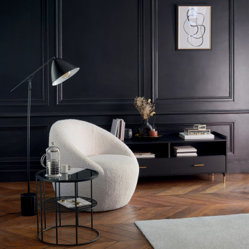 Fauteuil bouclette Romi blanc Atmosphera  - Le Dépôt Bailleul