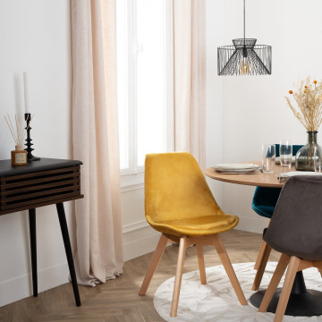 Chaise pieds bois velours jaune ocre uni Baya Atmosphera - Le Dépôt Bailleul