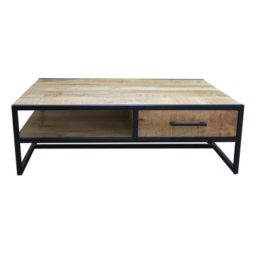 Table basse 1 tiroir bois de manguier et métal - Le Dépôt Bailleul