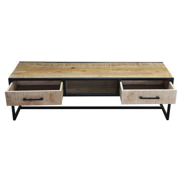 Meuble TV 2 tiroirs 1 niche bois de manguier et métal - Le Dépôt Bailleul