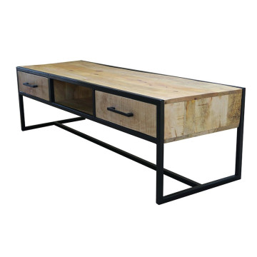 Meuble TV 2 tiroirs 1 niche bois de manguier et métal - Le Dépôt Bailleul