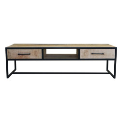 Meuble TV 2 tiroirs 1 niche bois de manguier et métal - Le Dépôt Bailleul