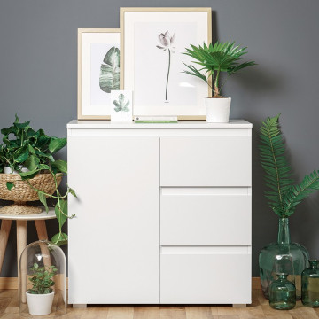 Meuble de rangement 1 porte 3 tiroirs blanc - Le Dépôt Bailleul