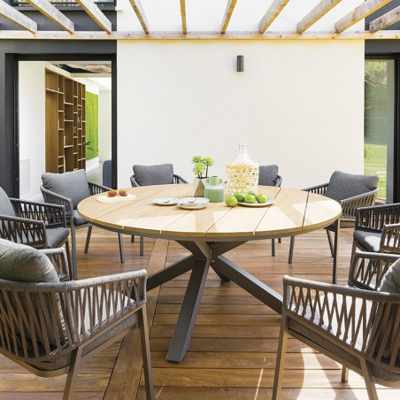 Table extérieure ronde 8 personnes graphite Oriengo Hespéride