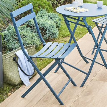 Chaise métal pliante Greensboro bleu pétrole Hespéride - Le Dépôt Bailleul