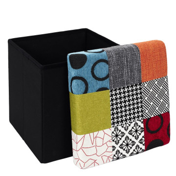 Coffre pouf pliable couvercle patchwork - Le Dépôt Bailleul