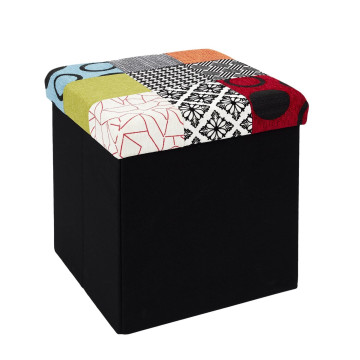 Coffre pouf pliable couvercle patchwork - Le Dépôt Bailleul
