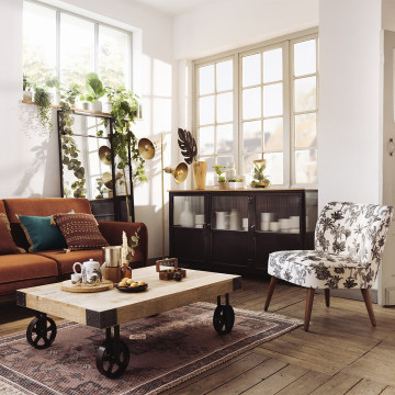 Fauteuil bas palmiers noir et blanc Chiara Atmosphera - Le Dépôt Bailleul