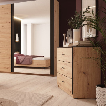 Commode 3 tiroirs Nantes noir et bois - Le Dépôt Bailleul