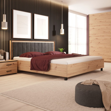 Lit double 160x200cm avec tête de lit velours Nantes - Le Dépôt Bailleul