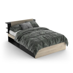 Lit 140x200 cm avec environnement Life noir et bois - Le Dépôt Bailleul