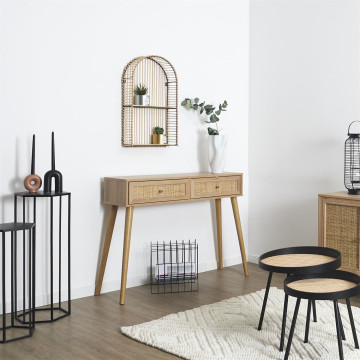 Console 2 tiroirs rotin et bois Bali - Le Dépôt Bailleul
