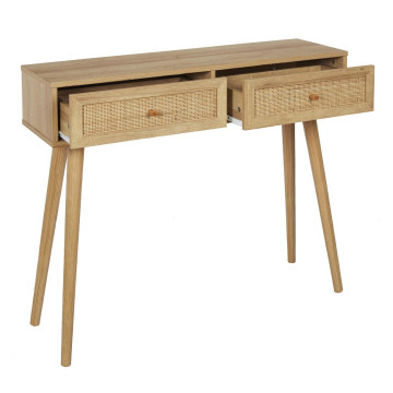 Console 2 tiroirs rotin et bois Bali - Le Dépôt Bailleul