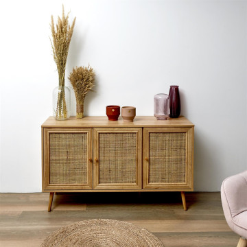 Buffet 3 portes rotin et bois 115 cm Bali - Le Dépôt Bailleul