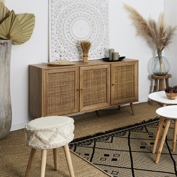 Buffet 3 portes rotin et bois 115 cm Bali - Le Dépôt Bailleul