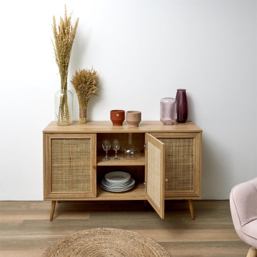 Buffet 3 portes rotin et bois 115 cm Bali - Le Dépôt Bailleul