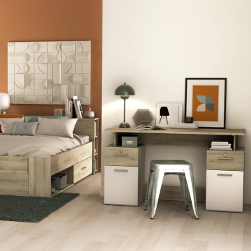 Bureau 2 caissons blanc/naturel Platon - Le Dépôt Bailleul